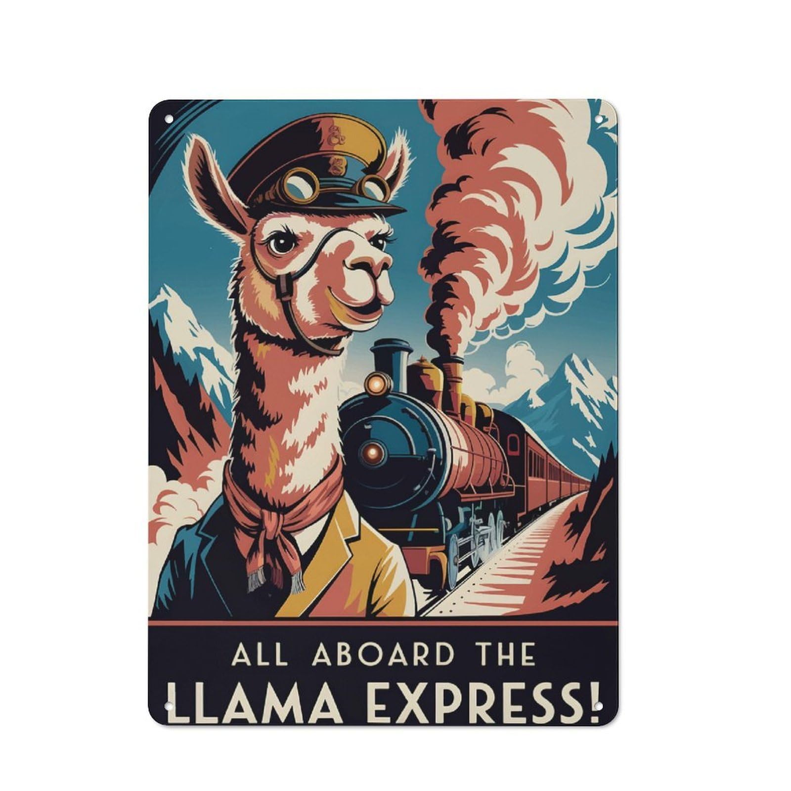 Junmoney Llama Express Vintage Travel Cottage Style Metal Wall Decor 40X30cm, Farmhouse Metal Sign For Farmhouse Kitchen, Pantry Or Dining Area