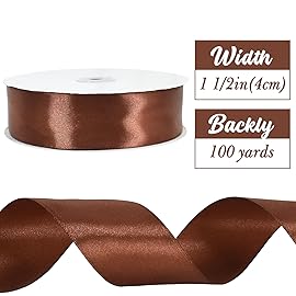 TONIFUL 1-1/2 Inch (40mm) x 100 Yards Coffee Brown Wide Satin Ribbon Solid Fabric Ribbon for Gift Wrapping Chair Sash Valentine\'s Day Wedding Birthday Party Decoration Hair Floral Craft Sewing