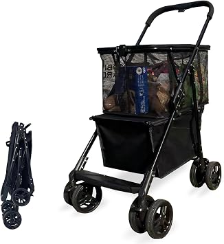 Collapsible Shopping Cart Utility Trolley Cart, 70 lbs Weight Capacity, Stylish Removable Tote, Swivel Wheels for Easy Steering, One-Hand Fold and Reliable Parking Brake
