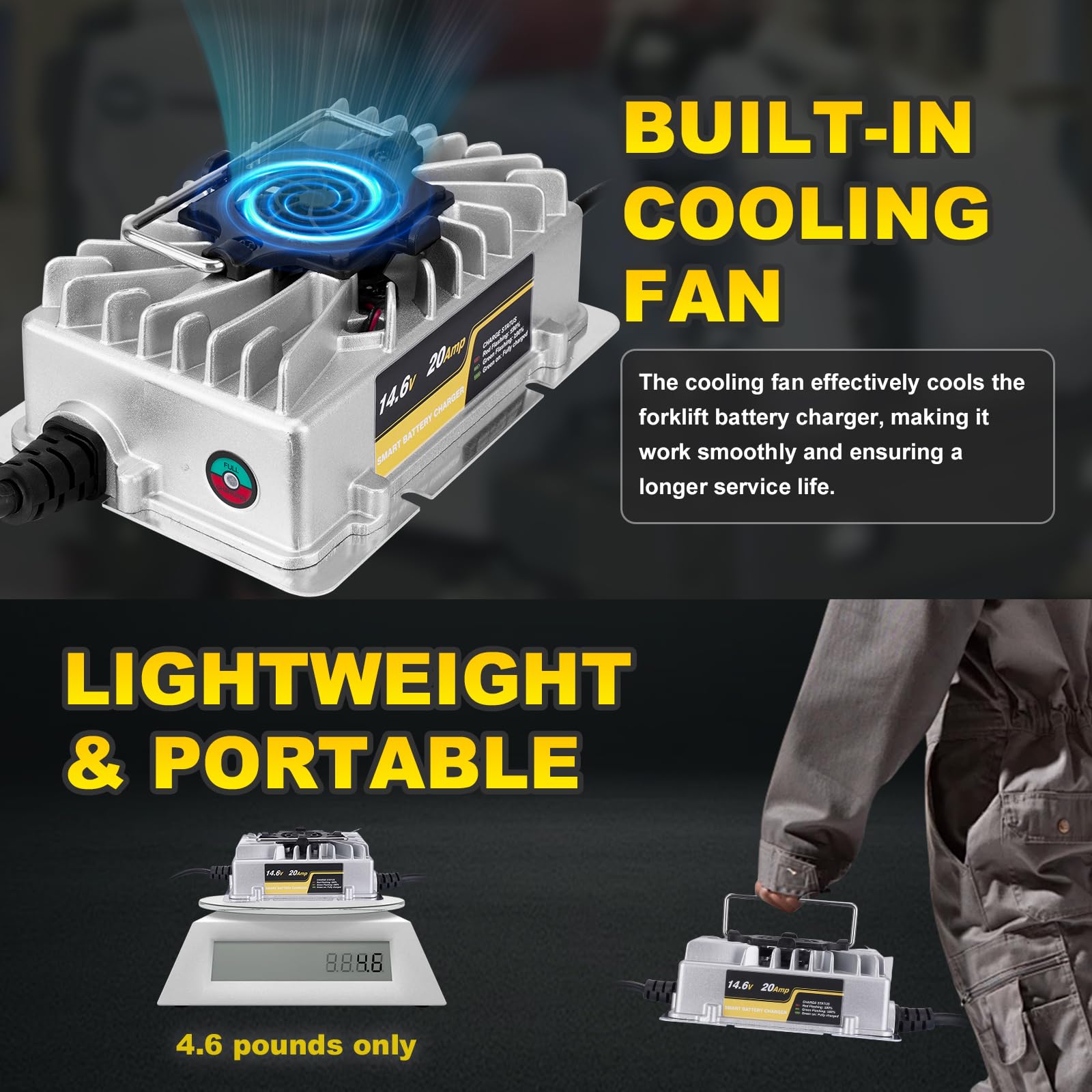 Aggiornato 14.6V 20A Caricabatteria Intelligente AC-DC LiFePO4 Impermeabile Caricabatteria con Connettore Anderson Indicatore LED per Litio LiFePO4 Deep Cycle Batterie ricaricabili di camper,
