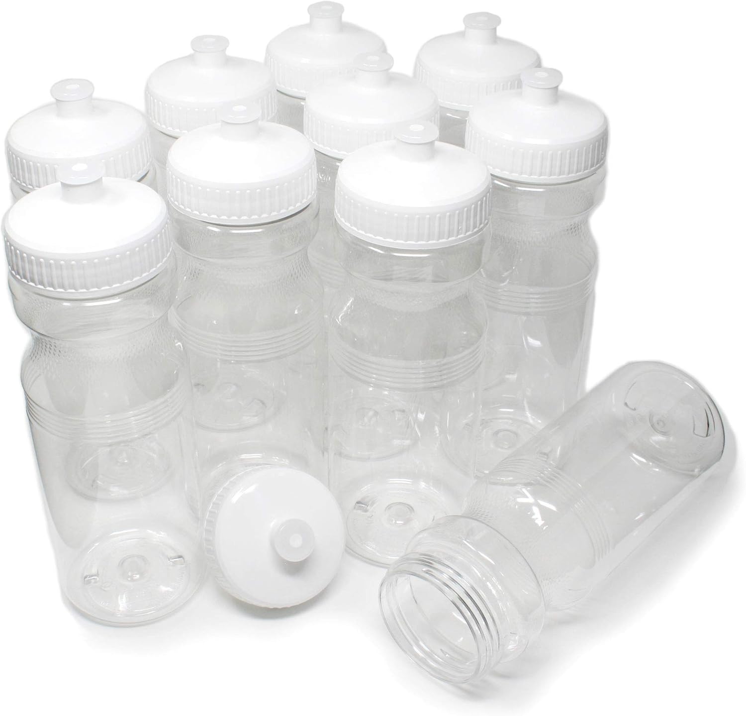 Rolling Sands 24 Ounce BPA-Free Plastic Water Bottles, Set of 10, Made in USA Clear/White