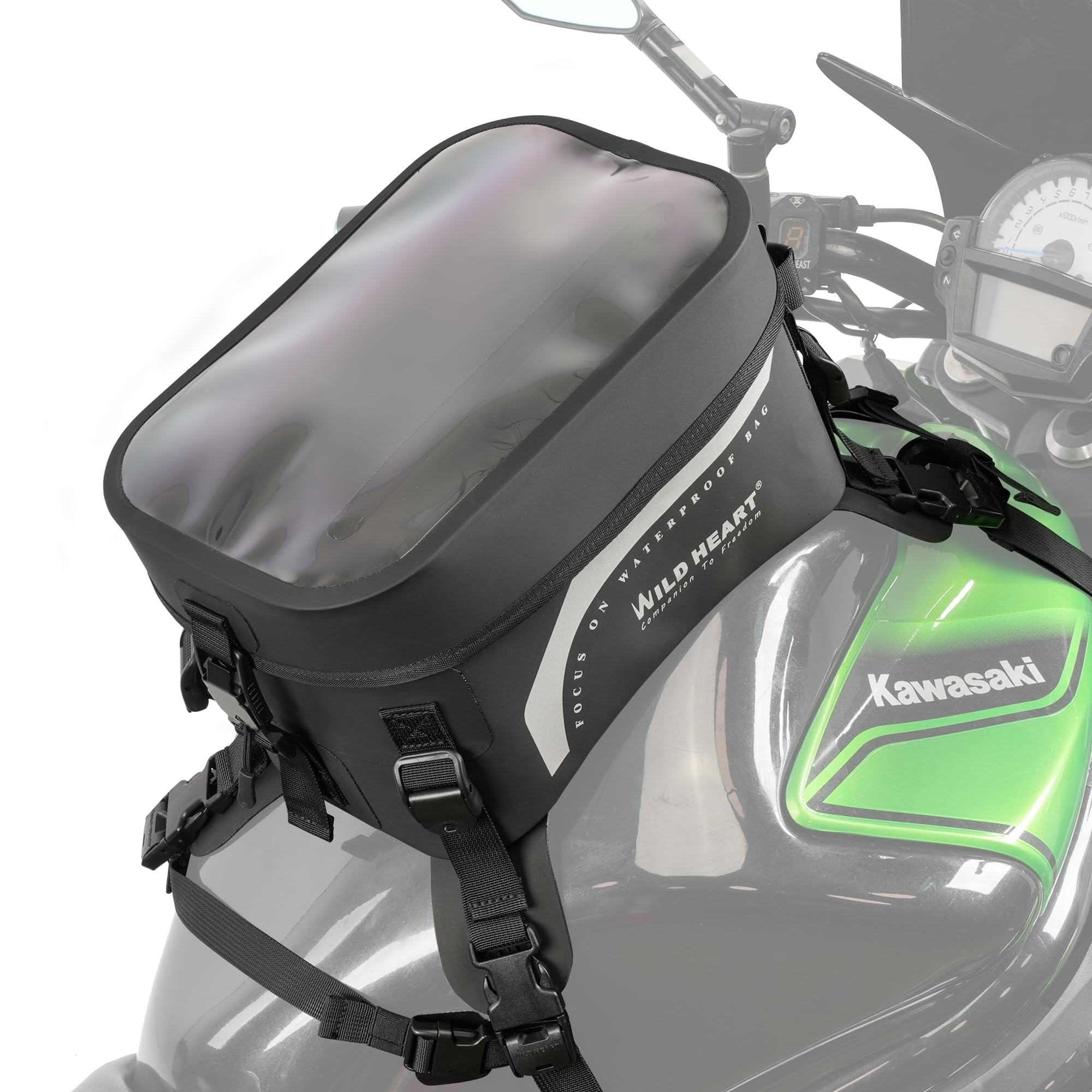 WILD HEART Compeletely Waterproof Motorcycle tank Bag Universal Motorcycle Bag Large Capacity 8l For Motorbike Riding (Transparent cover Black)