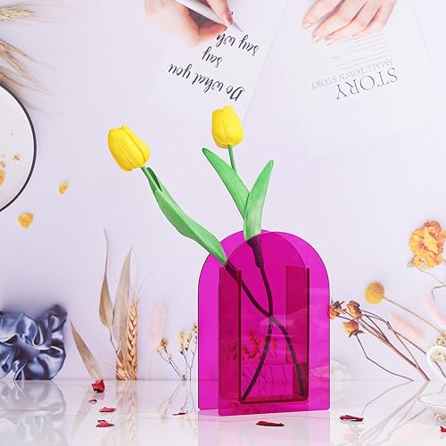 Miniatura 2 de Jarrón redondo naranja de boca ancha con arco geométrico acrílico, moderno jarrón decorativo para el hogar o boda, plástico irrompible, jarrón