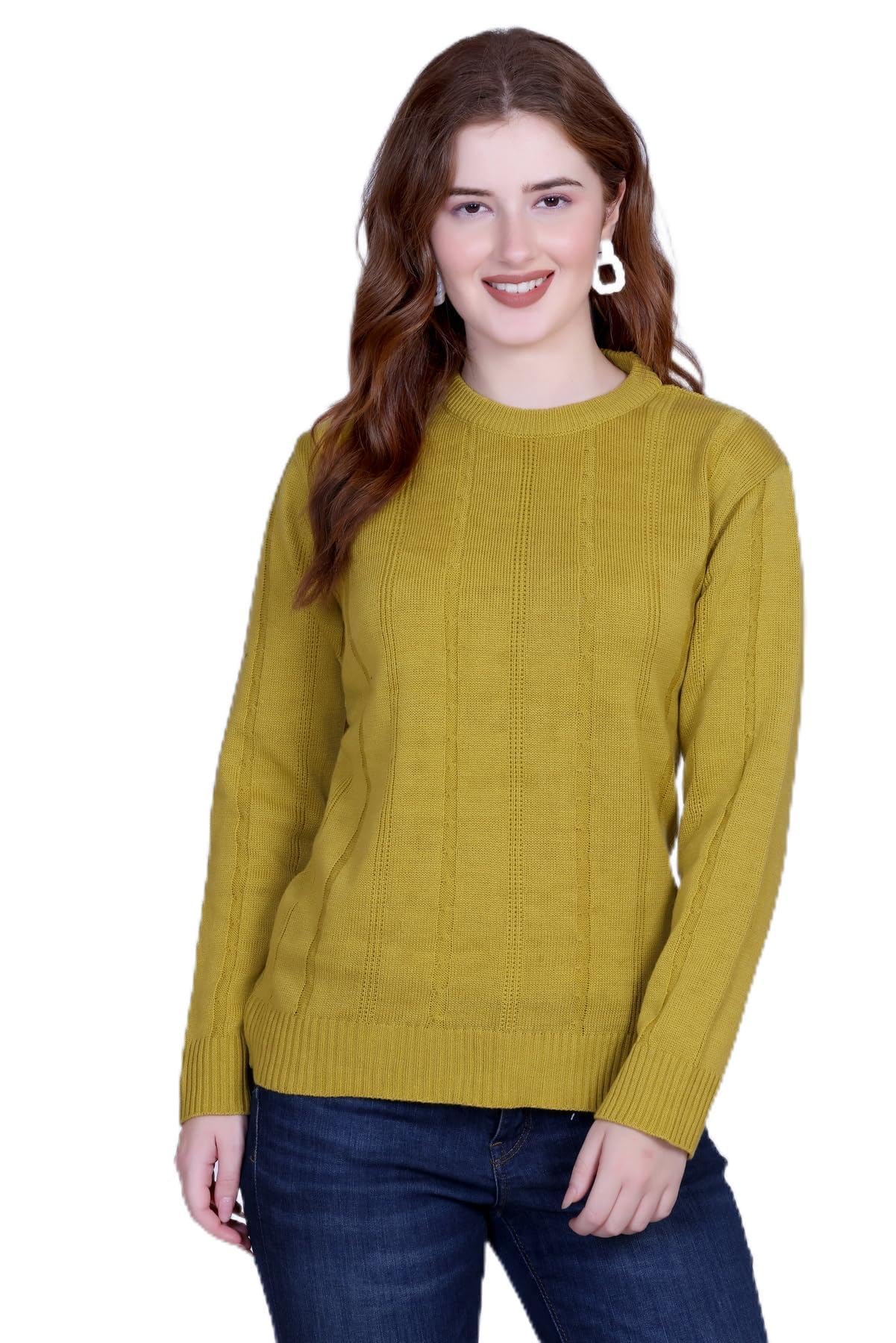 montrex Women Wool Blend Winter Sweater Top | Solid Full Sleeve Ladies Woolen Top for Casual (Marigold)-picture-28