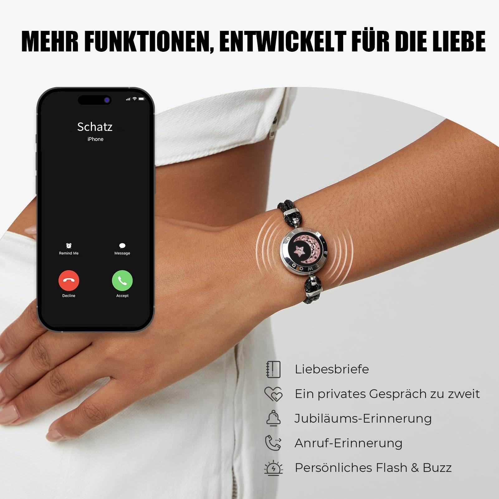 TOTWOO Braccialetti di Coppia con Funzione Touch e Vibrazioni via Bluetooth - Regalo per Coppie a Lunghe Distanze con Illuminazione, in Acciaio Inossidabile