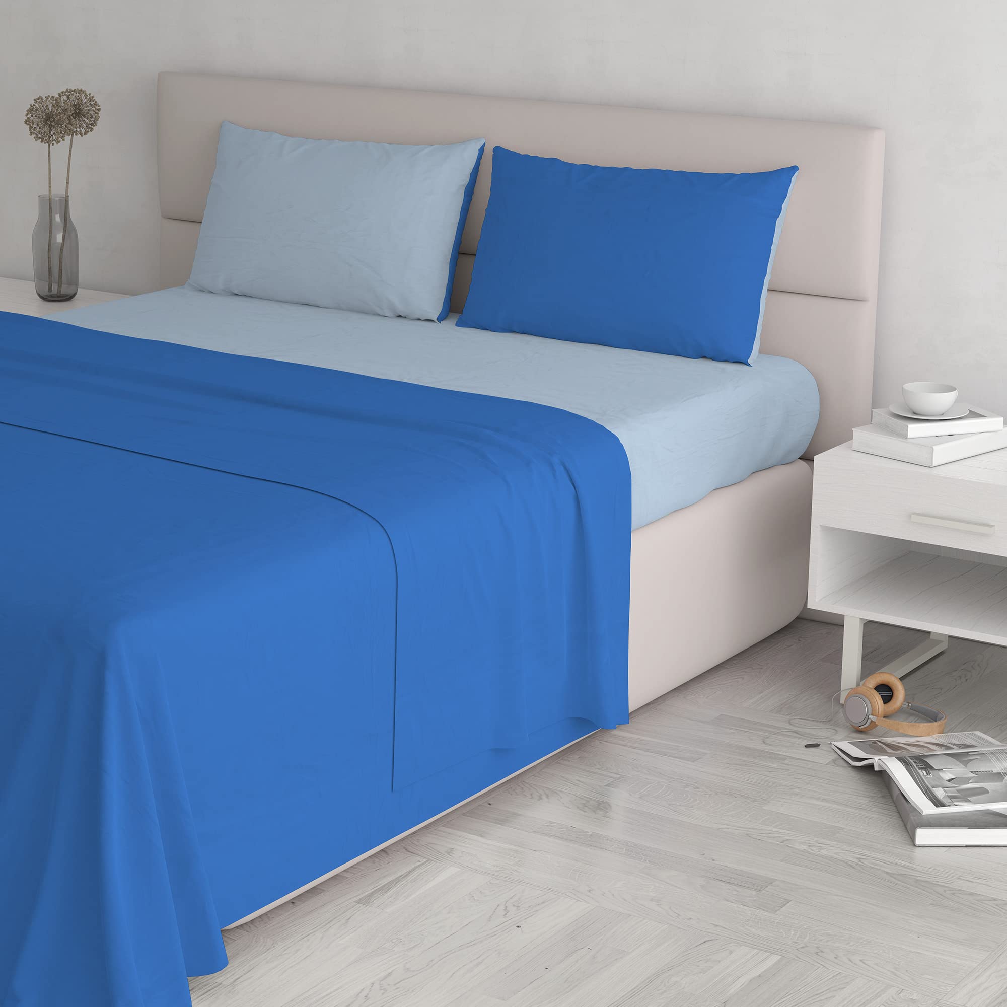 Housse de couette double bleu 250 x 300 cm pour ne plus manquer de couette la nuit