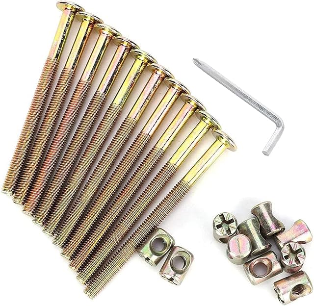 10 PCS M6*75mm Furniture Bolt Nut Set Zinc Plated Hex Socket Screw With L Type Wrench for Furniture Cots Beds Crib and Chairs (M6*75mm)