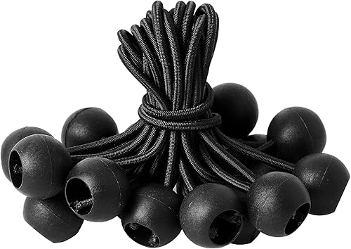 Paquete de 16 cuerdas elásticas de bolas elásticas, color negro, resistentes, de 4 pulgadas, correas elásticas de lona, resistentes a la intemperie,
