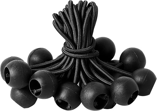 16 Pack Bungee Balls Cords, Black Ball Bungee Heavy Duty Heavyweight 4 inches Tarp Bungee Cords, Weather Resistant Tie Down Strap Diameter 4mm for Canopy, Tarp, Camping, Straps, Tent, Poles and Wires