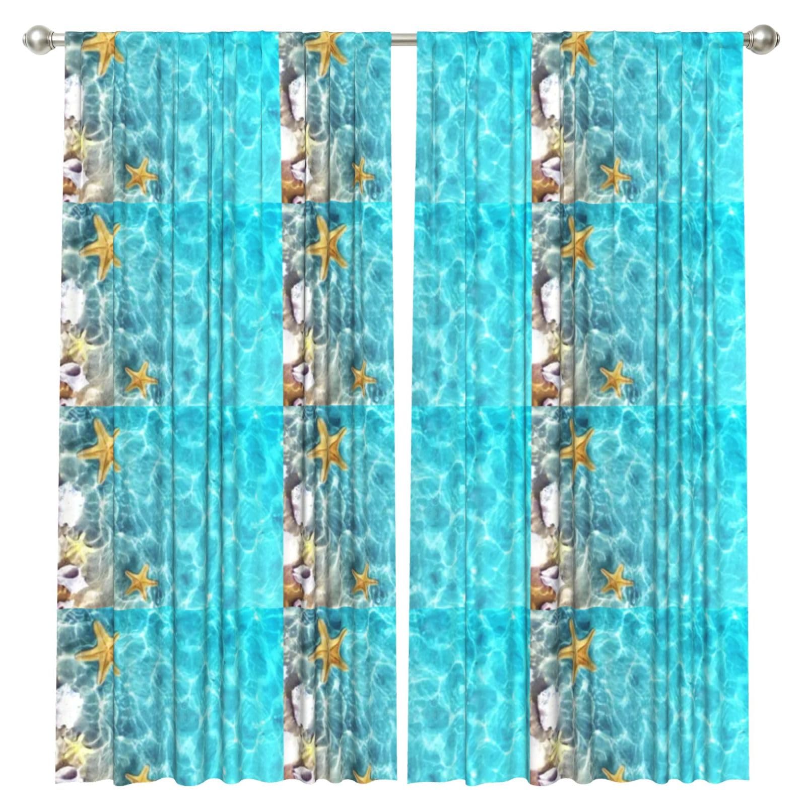InOmak Summer Starfish Shell Beach Sea, 2 Panels Window Curtains 52 x 84 Inch Blackout Curtains for Living Room Bedroom
