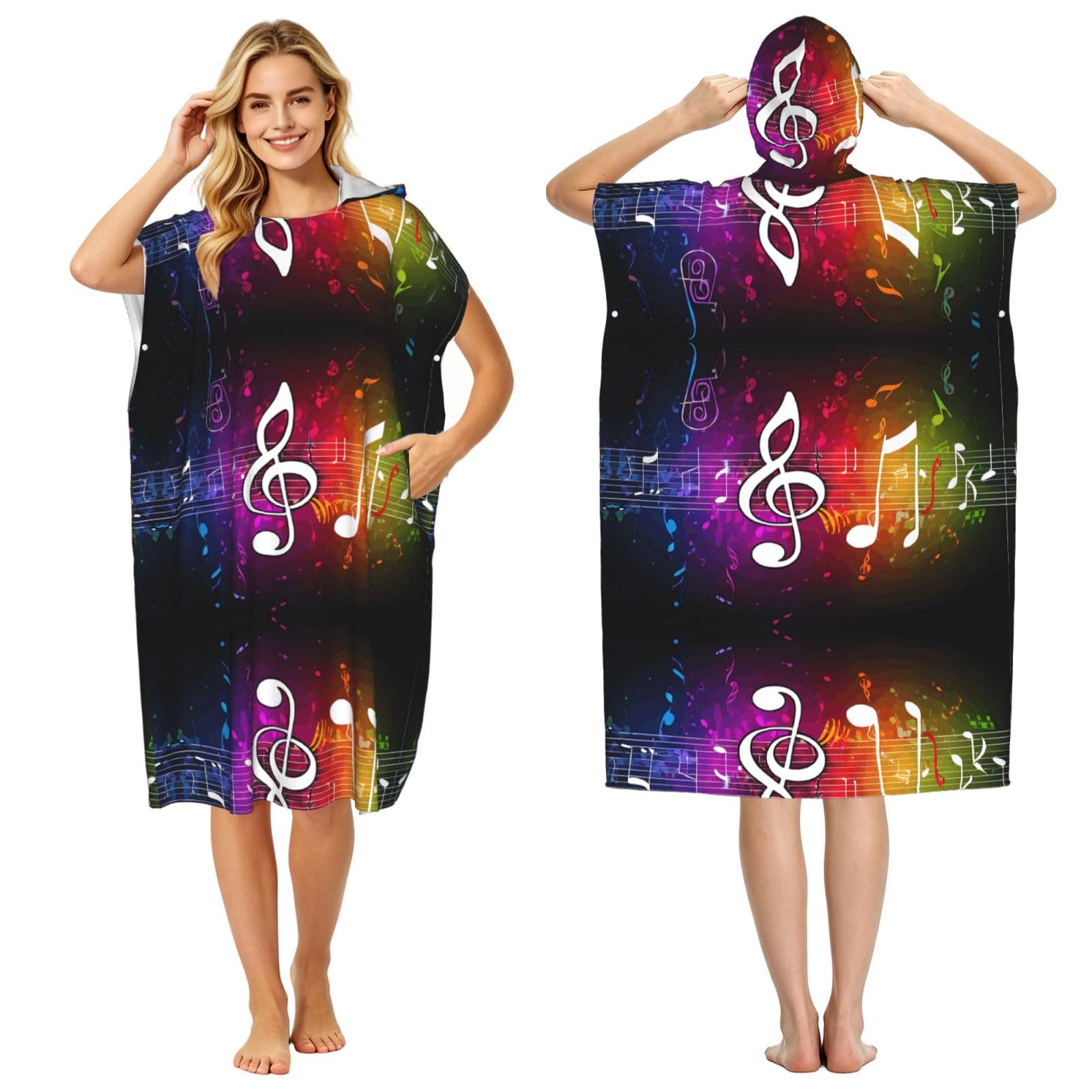 Poncho microfibre imprimé notes de musique vêtement de plage léger pour adulte