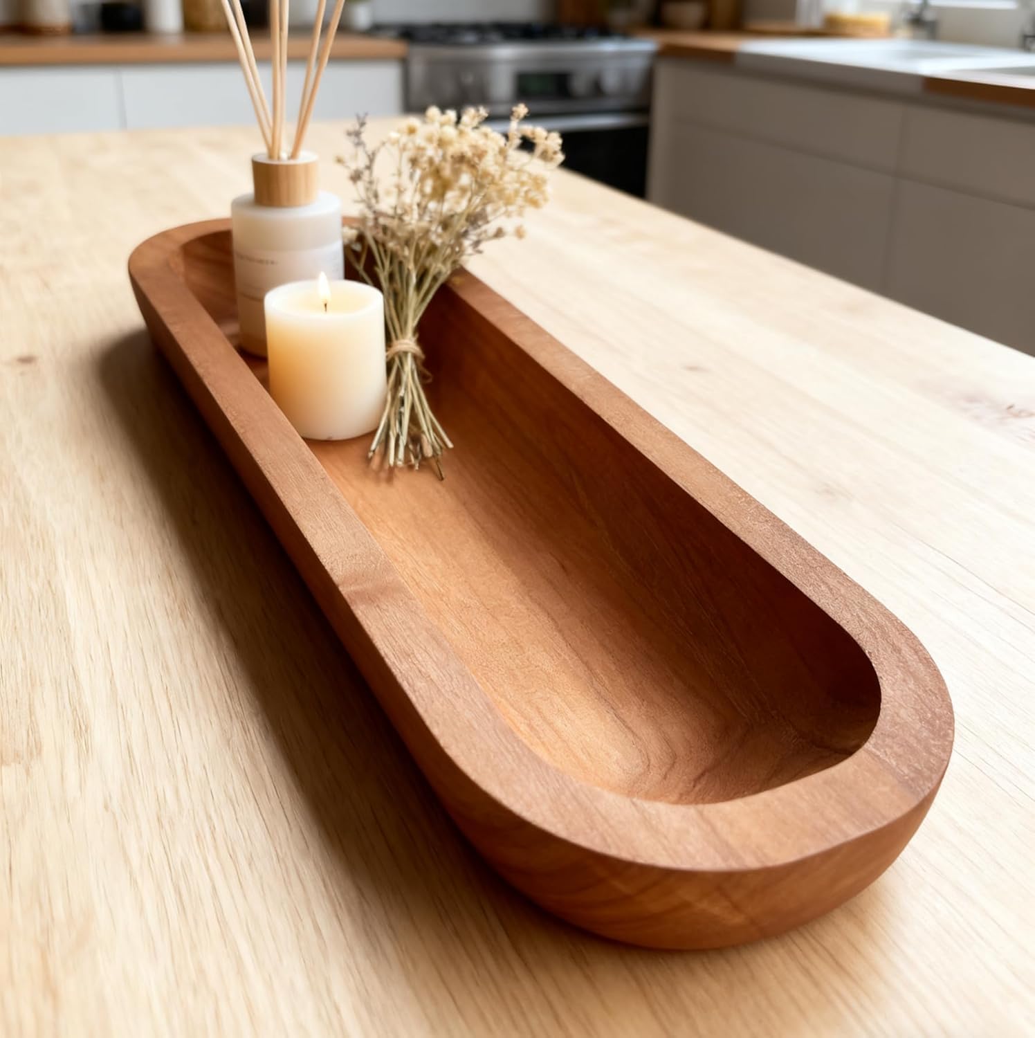 15.8“ Long Wood Dough Bowl 15.8 x 5 x 2in Hand Carved Wooden Dough Bowls for Decor Wood Dough Bowls Decorative Wooden Dough Fruits Bowl for Table Centerpiece