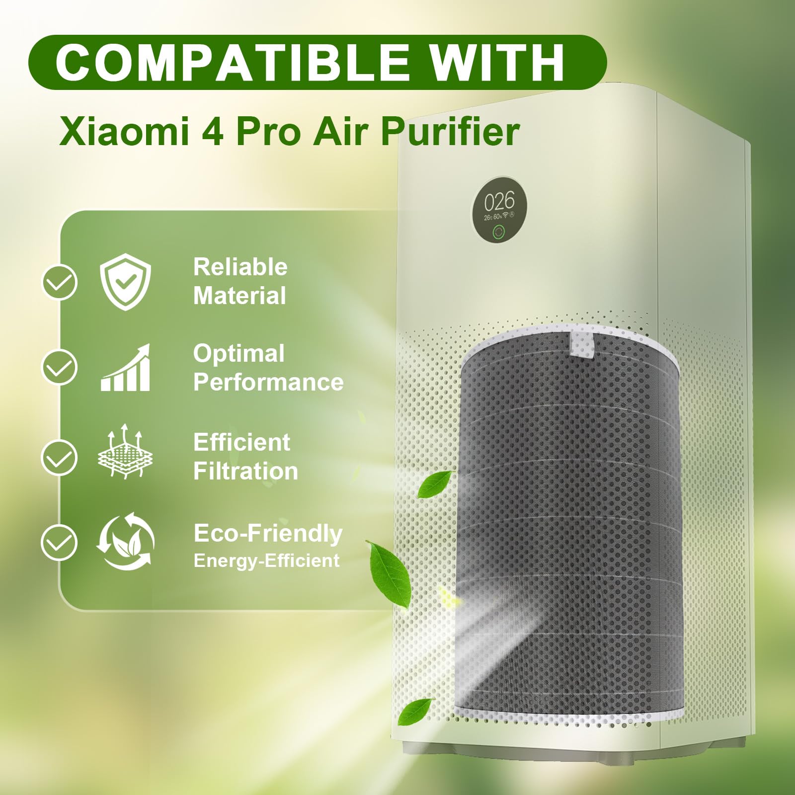 Ersatzfilter kompatibel mit Xiaomi Smart Air Purifier 4 Pro, H13 HEPA Luftreiniger Filter mit Aktivkohle, 3-in-1 Kombi-Filter für Staub Pollen Tierhaare Rauch Gerüche