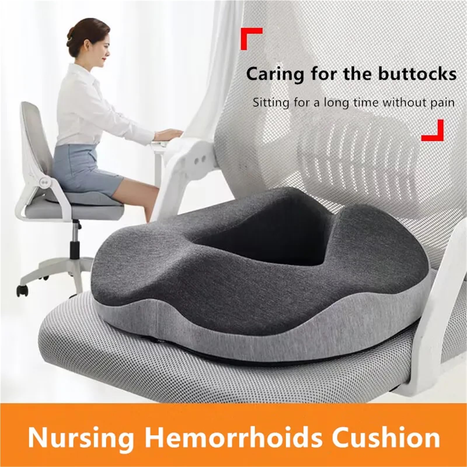 Cuscino ergonomico a ciambella in memory foam, comodo cuscino da ufficio per dolore cailbone, piaghe da decubito, emorroidi, sciatica (grigio scuro)