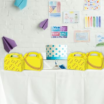 gisgfim 12 Pcs Softball Party Gift Treat Box, Softball Candy Goodie Favor Box for Softball Theme Birthday Baby Shower Party Favors Supplies Decorations
