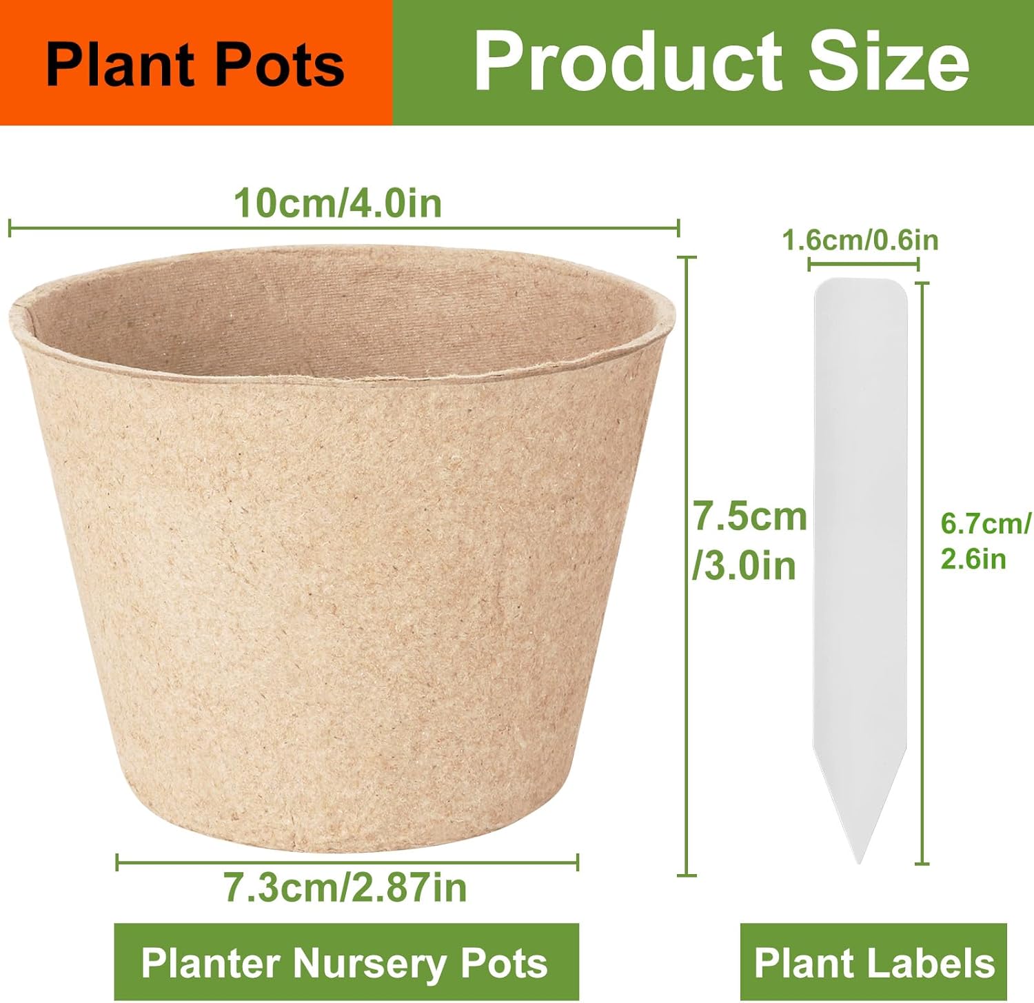 130 Pack Organic Peat Pots, 4 Inch Plant Starter Round Nursery Pot with Drainage Holes, Seedling Nursery Box, Seed Starting Tray, Bulk Garden Germination Paper Pulp Container with 130 Plant Labels