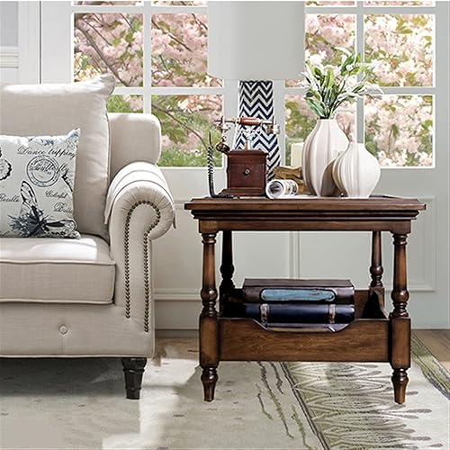 Miniatura 2 de Mesa de té para sala de estar mesa auxiliar cuadrada de nogal negro de 236 pulgadas mesa auxiliar pequeña cuadrada de 2 niveles mesa auxiliar de