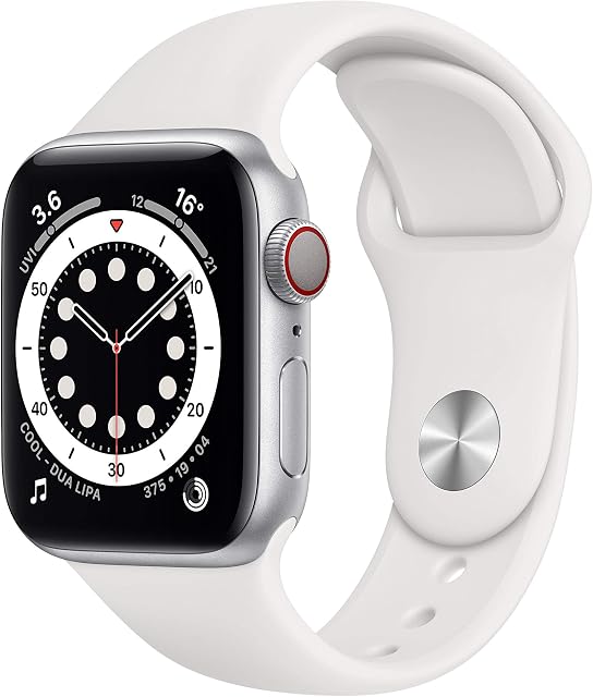 Apple Watch Series 6 GPS + Cellular, 40mm Silver Aluminium Case with White Sport Band - Regular