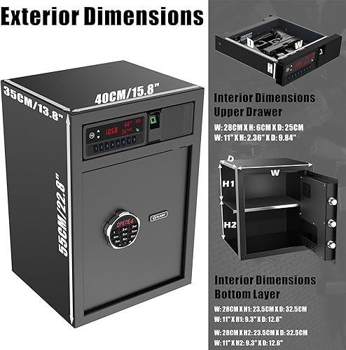 Miniatura 6 de Caja fuerte deslizante con pantalla LCD de temperatura, humedad, tiempo, seguridad para el hogar electrónica para dinero en efectivo valiosos,
