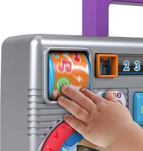 Miniatura 3 de Fisher-Price Laugh & Learn Busy Boombox - Edición en inglés del Reino Unido, juguete musical de actividad infantil de inspiración retro con