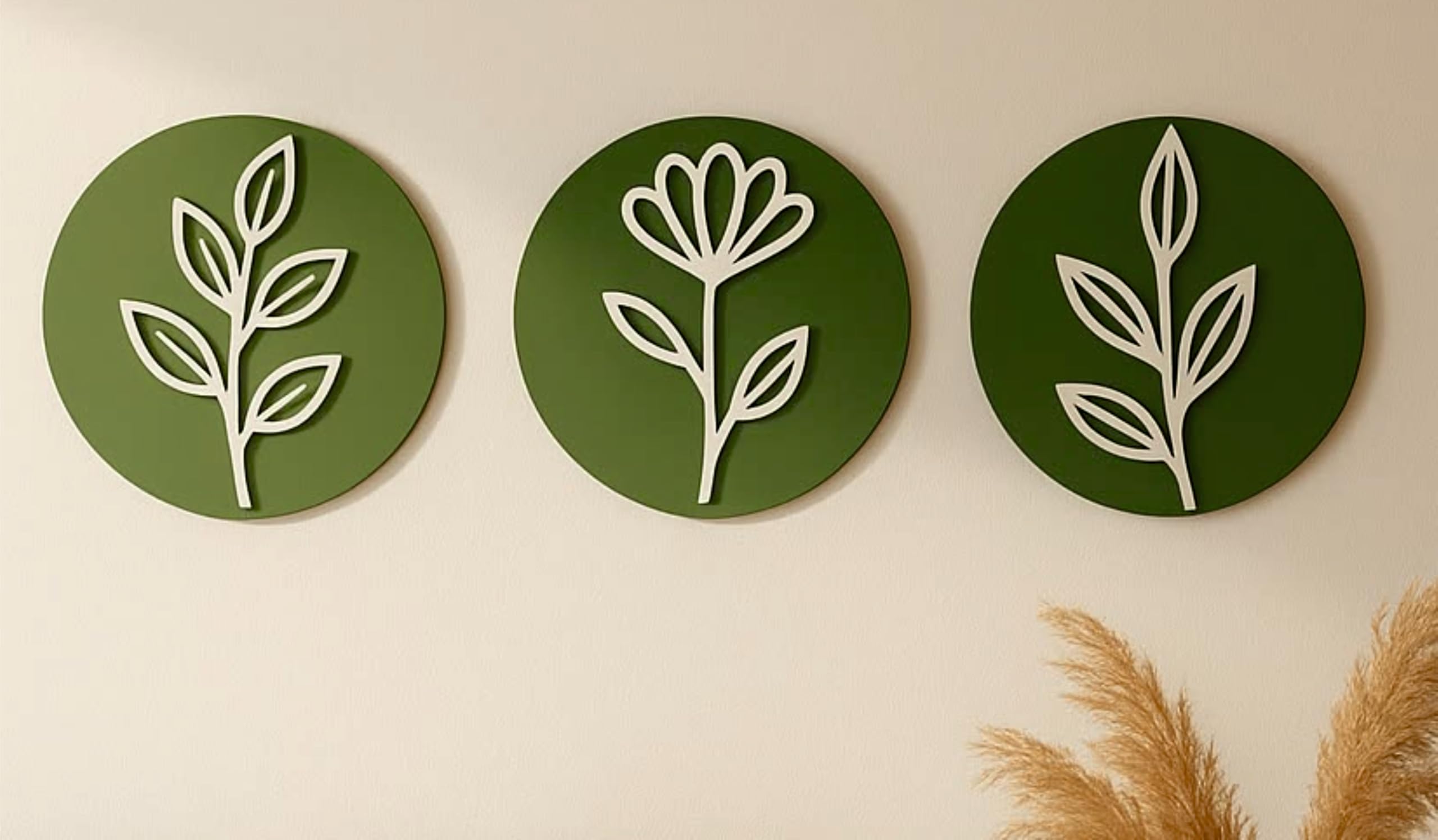 Botanical Floral Round Wall Art Decor, Set of 3, Green | Tabletop Decor, Floral Art Design, Freestanding Figurine, Window Sill Decor, No Maintenance-image-10