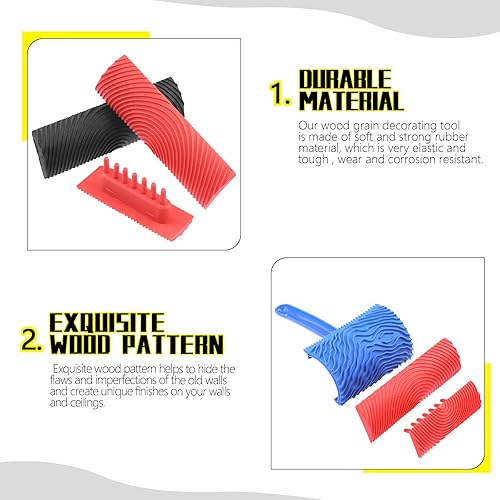 Miniatura 11 de Juego de herramientas de pintura de grano de madera MS6 MS17 MS18B Patrón de grano empítico de goma pintor de rodillos con mango, papel tapiz