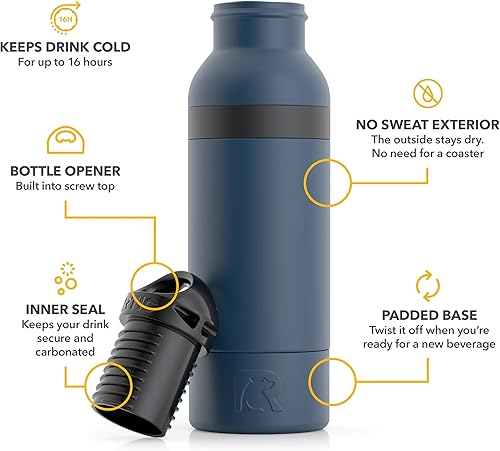 Miniatura 5 de RTIC Enfriador de botellas con abrebotellas integrado, azul marino, se adapta a casi cualquier botella de vidrio de 12 onzas o botella de aluminio