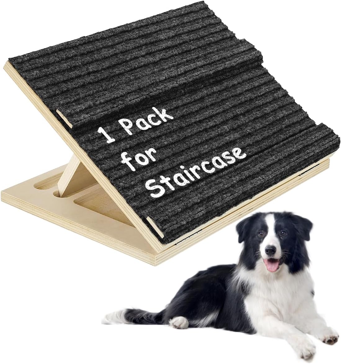 Foldable Wooden Dog Ramp for Stairs, Upgraded Non-Slip Dog ramps, 1 Pack for Dogs and Cats， Step and Stair for Injured and Elderly Pets（No Installation Required）