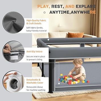 TOREVSIOR Foldable Baby Playpen with Mat, 5071 F oldable P laypen for Babies and Toddlers, Indoor & Outdoor Kids Safety Play Pen, Portable Play Yard, Foldable Baby Playpen with 50 Ocean Balls