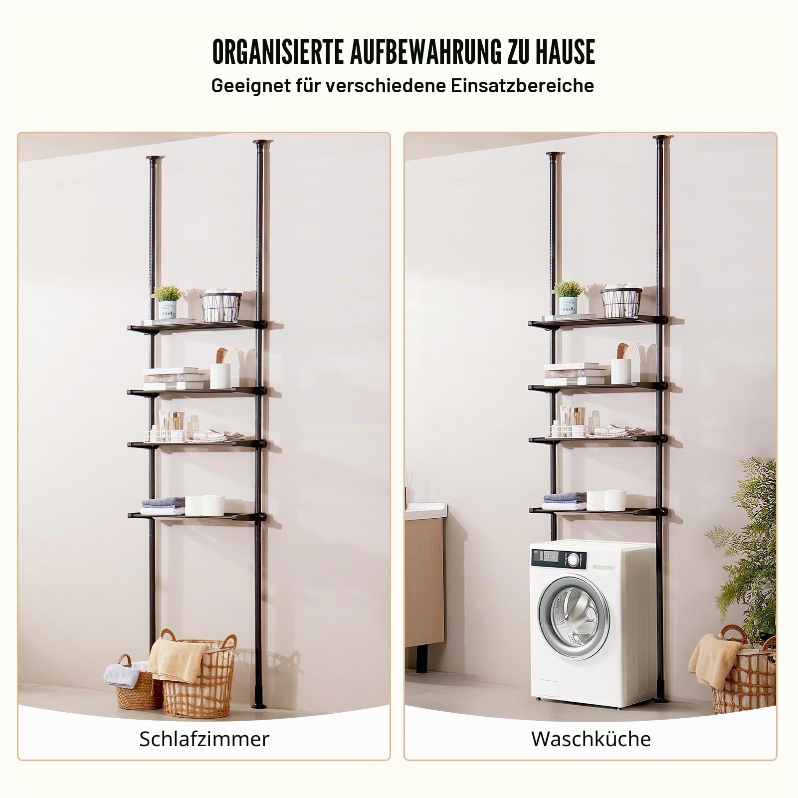 VEVOR Aufbewahrung über der Toilette, 4-stufiger Verstellbarer Badezimmer-Organizer über der Toilette, kohlenstoffarmer Stahl, 135–332 cm hohes Lagerregal, einfach zu montierender Wäscheplatzsparer