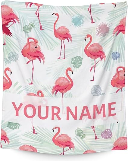 Personalized Flamingo Blanket Gifts with Name - 40x50 Inches Cute Throw for Women & Girls - Pink Soft Fuzzy Blankets for Bed, Couch & Living Room
