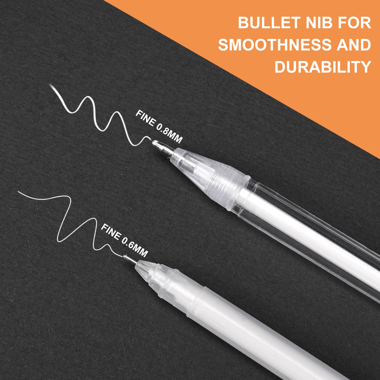 Set 9 Penne Gel Bianche - Punta 0.6mm E 0.8mm Per Carta Nera E Disegno