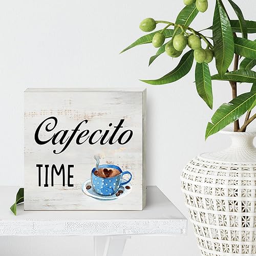 Miniatura 4 de Cafecito Time - Cartel de madera para decoración del hogar, decoración rústica de cocina, café, caja de madera, placa de bloque para pared, mesa,
