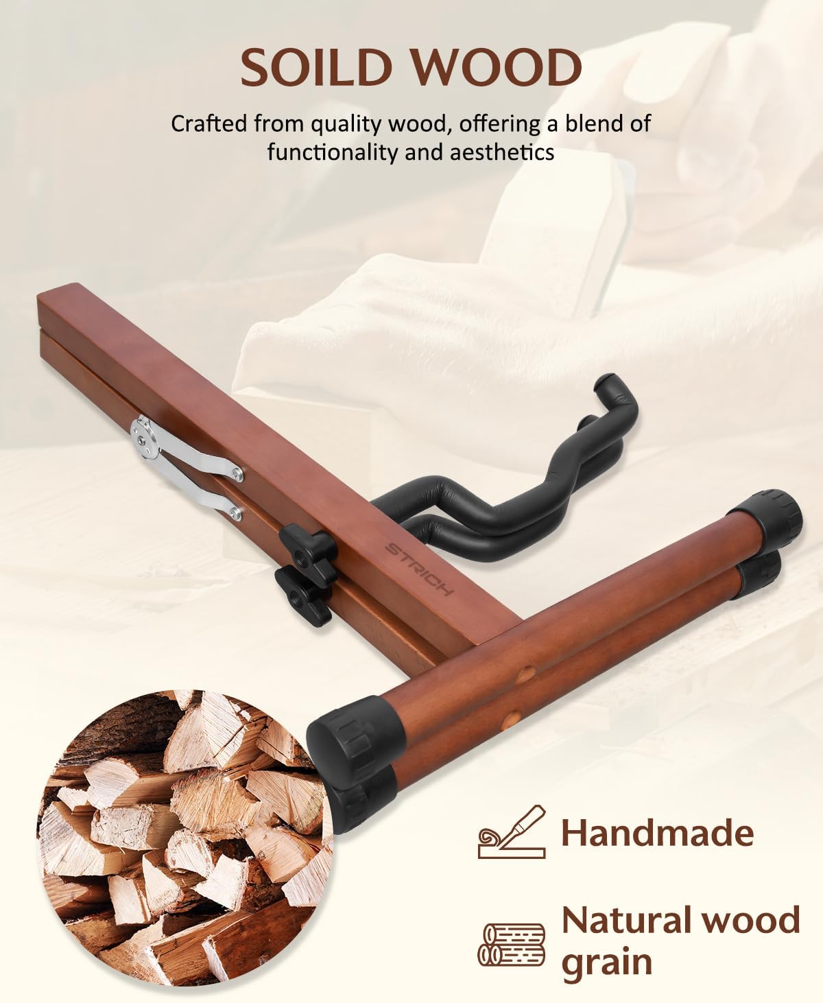 STRICH Acoustic Guitar Stand, A-Frame HardWood Floor Guitar Stand, Folding Electric Guitars Holder for Bass, Cello, Mandolin, Banjo - UPDATE (Solid Walnut)
