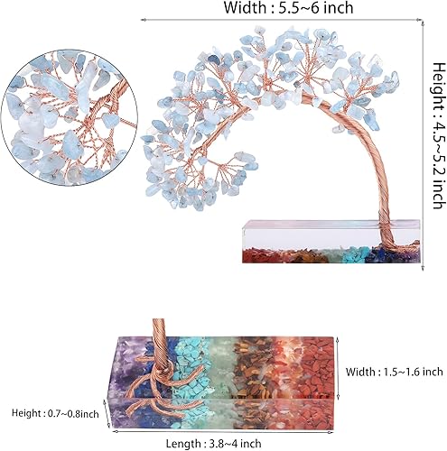 Miniatura 2 de rockcloud Árbol de dinero de piedra de cristal aguamarina con base de resina de chakras, hecho a mano, árbol bonsái Feng Shui, decoración de