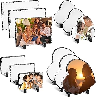Sasylvia 12 Pcs Sublimation Slate Blanks Heat Thermal Transfer Sheet Stone Slate Rock DIY Sublimation Plaque Sublimation Photo Blanks with Display Holder for DIY Souvenir Gift Wedding Birthday
