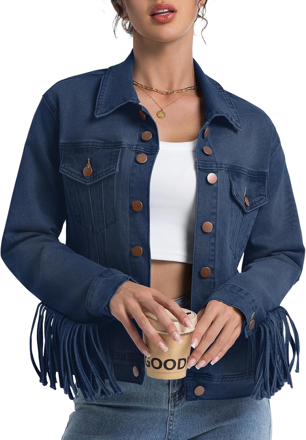 AirZeal Women's Denim Jacket Trendy Long Sleeve Stretch Fitted Vintage Washed Jean Jackets