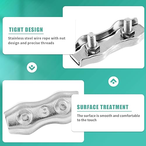 Miniatura 3 de Kemcatui 20 abrazaderas de cuerda de alambre M3 de 18 pulgadas, abrazadera de cable de acero inoxidable de 2 postes, clips de cuerda de alambre de