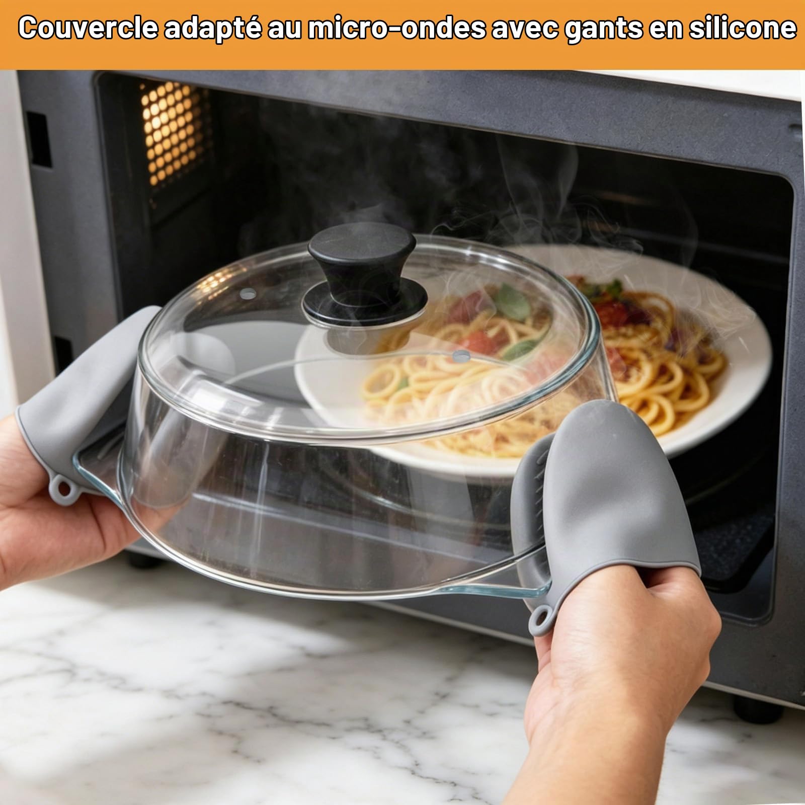 Couvercle Micro Ondes Verre: Protection Anti-brûlure pour Micro-ondes Avec Poignées en Silicone-Couvercle pour Micro-ondes Avec Double Trou d'aération-pour Assiettes et Bols Sans BPA