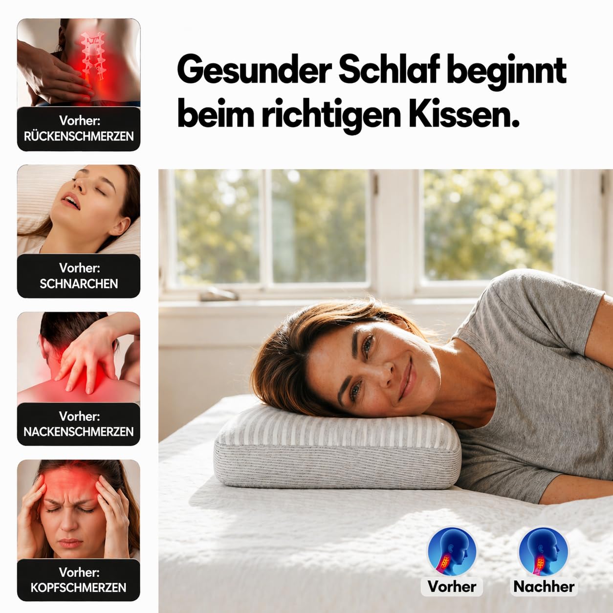 NIVORA® Airsoft Seitenschläfer Nackenkissen aus Memory Foam – Ergonomisches Kopfkissen für Seitenschläfer mit atmungsaktivem Bezug