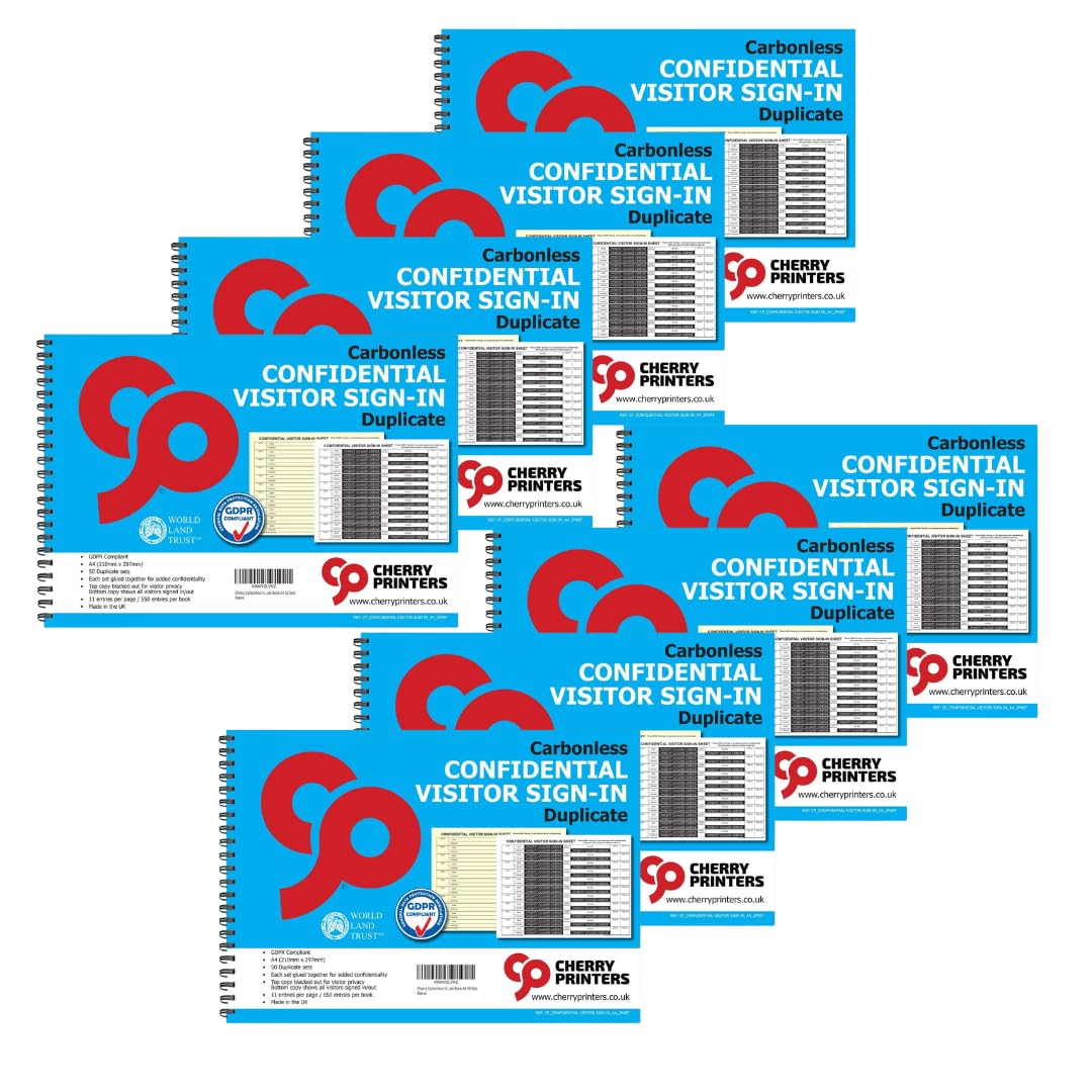 Cherry Printers | Confidential Visitor Sign in A4 Duplicate Wiro | 8 Pack