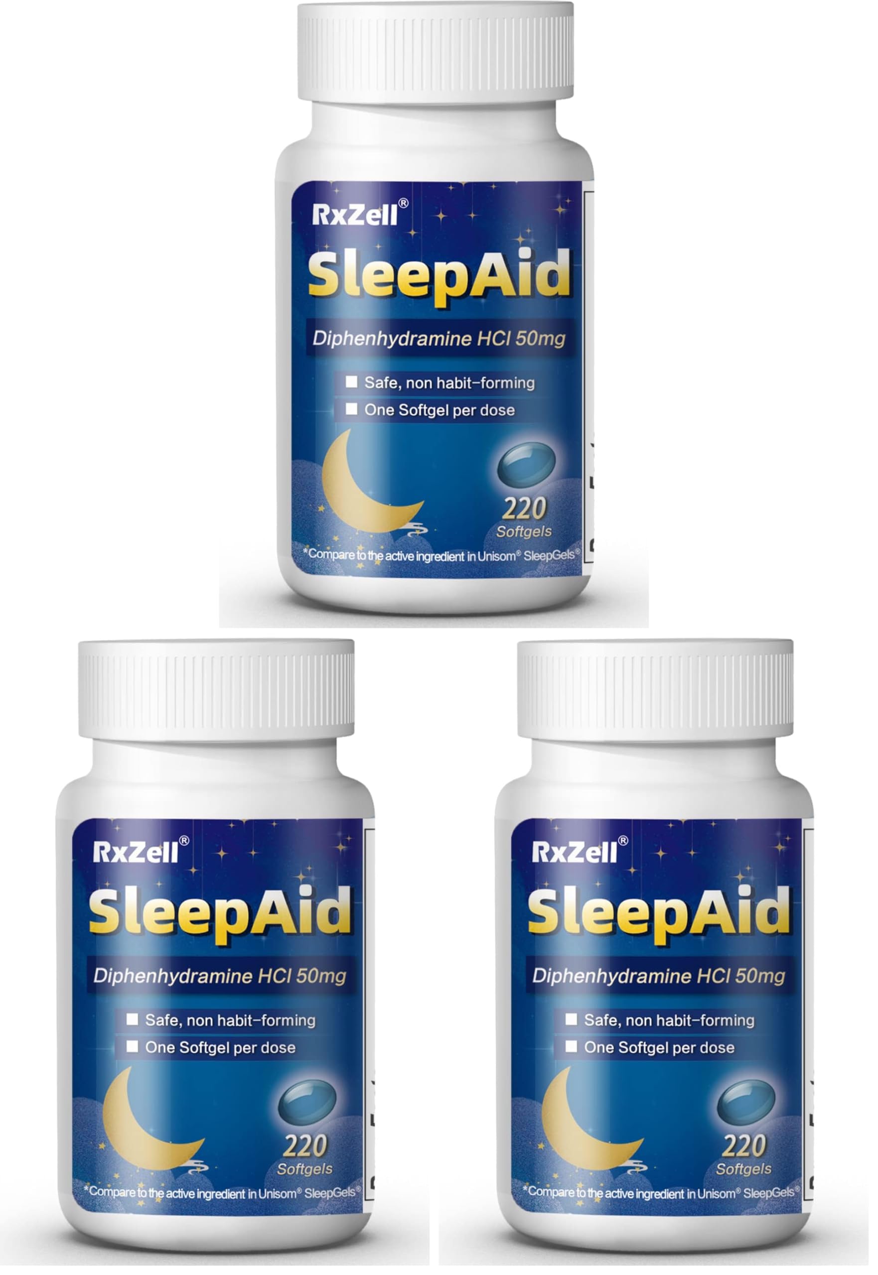 RXZELL Sleep Aid, Diphenhydramine 50mg, Easy-to-Swallow Softgels, Supports Deeper Restful Sleeping, Non Habit-Forming (220 Counts) — Amazon image 9