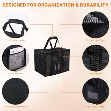 40L Large Foldable Cooler Bag, Reusable Insulated Food Delivery Bag | Durable Picnic Bags with Padded Handles - Insulated Bags for Picnic, Beach, Travel, Camping, BBQ & Grocery Food Shopping