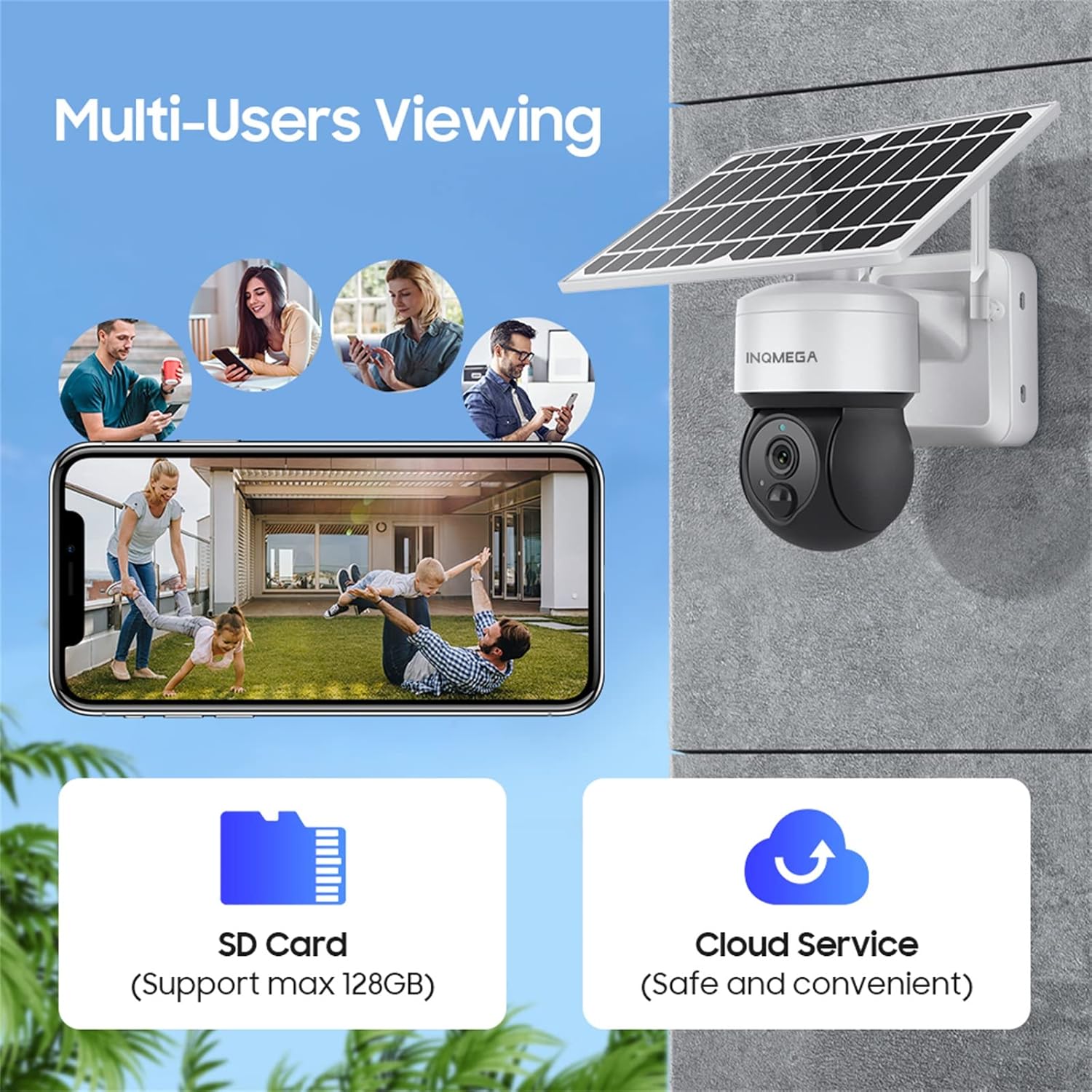 Cámara de seguridad solar INQMEGA para exteriores, cámara de