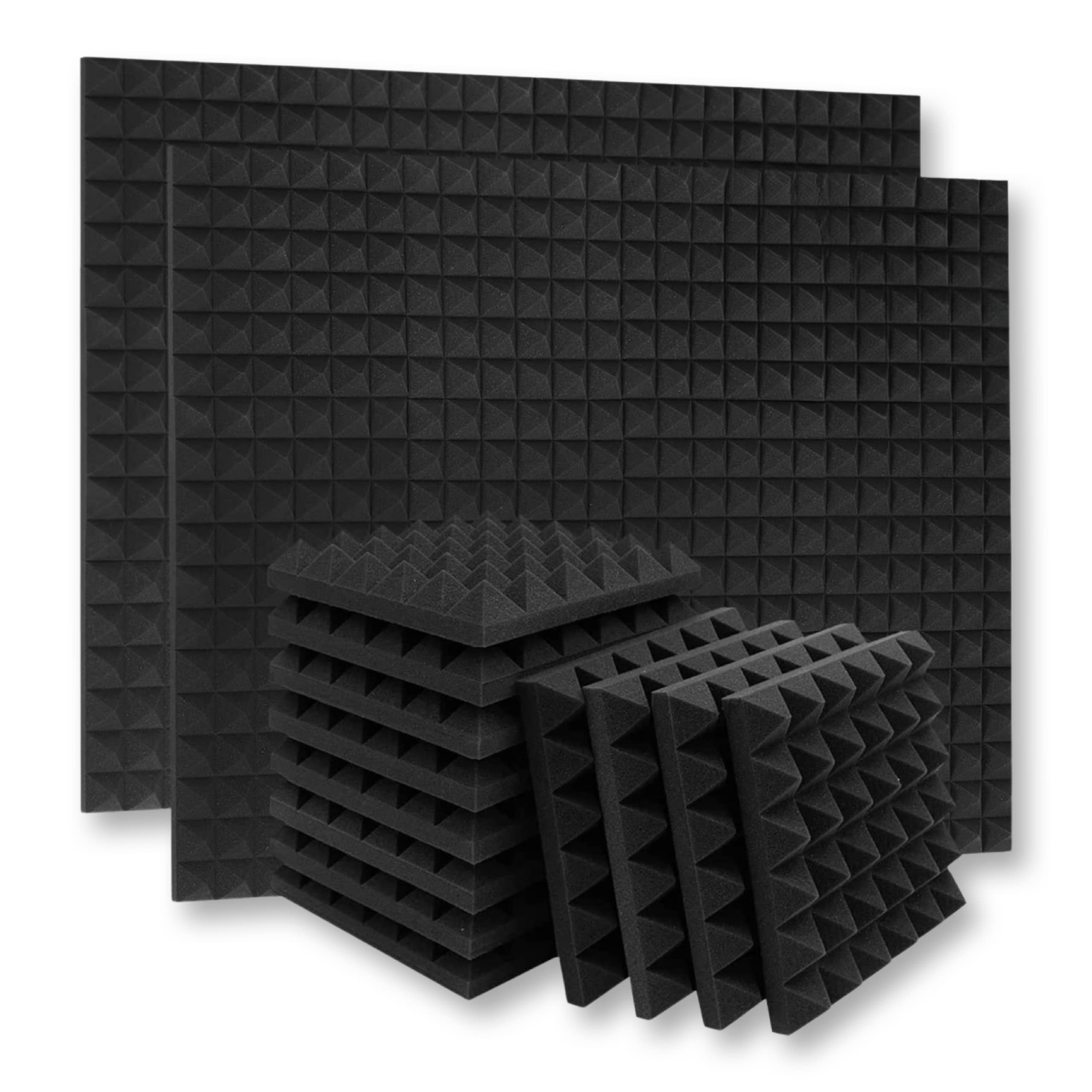 YGM Acoustic Foams® Pyramid Acoustic Panels 12" X 12" X 2", 38 Kg/m³ Premium Grade Studio Noise, Echo Reduction and Absorption, 3D Structure (Charcoal Black) (Set of 108)