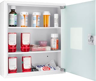 Barska Wall Mount Medical Security Cabinet with Key Lock – Standard Size, Includes Magnetic Erase Pad – for Medications, First Aid, or Supplies