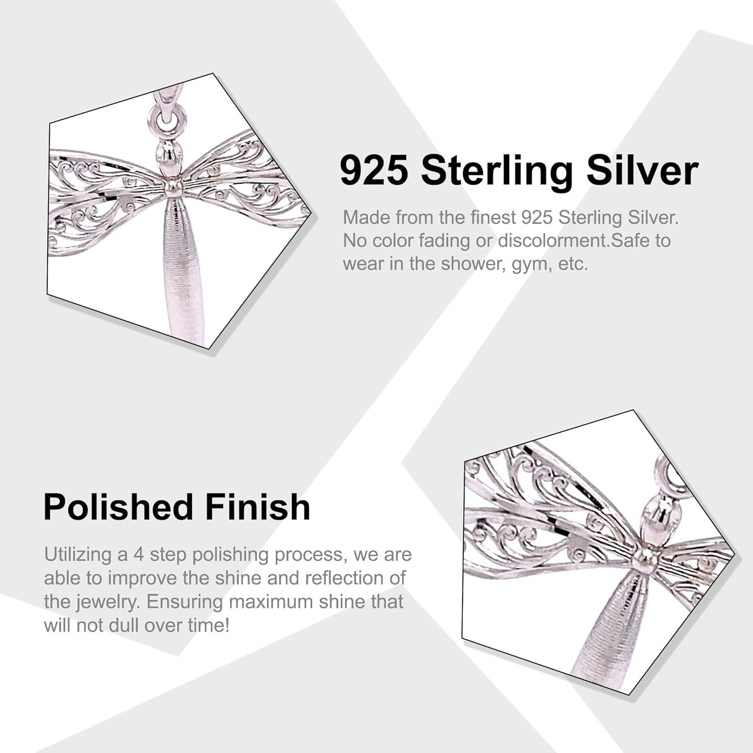 Charm America - Silver Dragonfly Pendant Necklace- 925 Sterling Silver- Silver Adjustable Necklace 16"-18" - Image 2