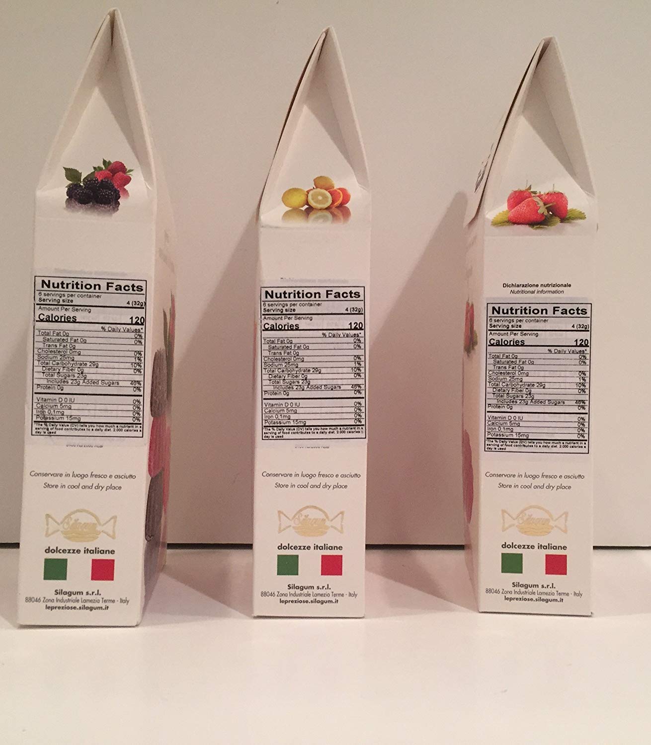 Le Preziose Gourmet Italian Fruit Jelly Sweets with Fruit -Variety of 3- Orange Lemon, Berry Raspberry, and Strawberry. ( 3 Items) Made in Italy