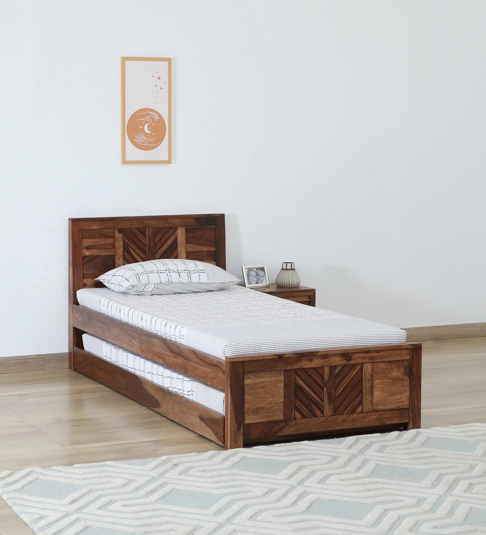 Tepes Trundle Single Sheesham Wood Bed for Bedroom | Solid Without Storage | Single Size | Bedroom Furniture | 2 Years Warranty-picture-10