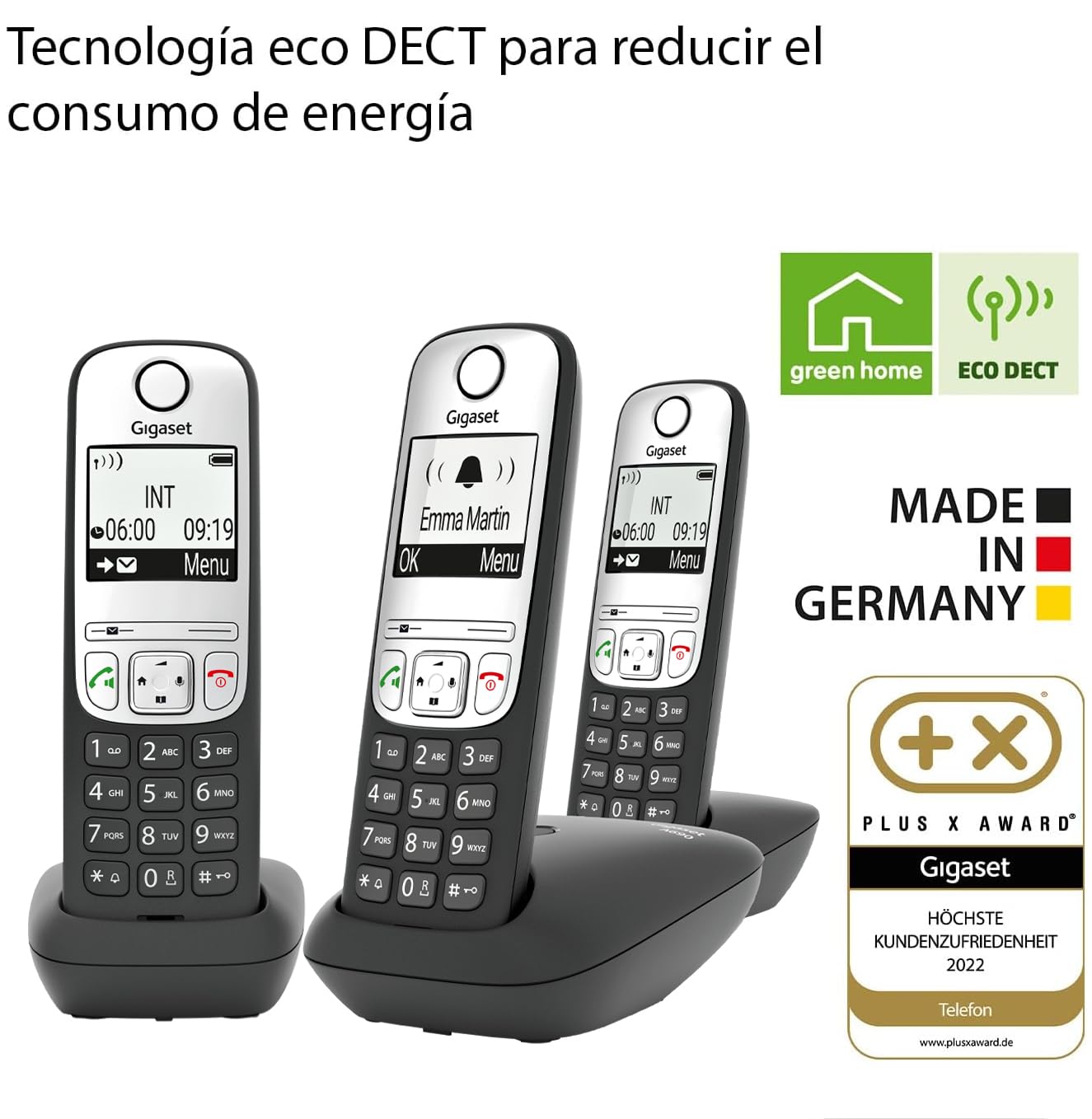 Gigaset A690 Trio - Tres Teléfonos DECT Inalámbrico - Pantalla Gráfica en Blanco y Negro Iluminada - Gran Autonomia, Negro [Versión Española] — view 5